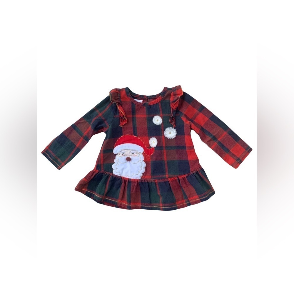 Mud Pie Size 12-18 Months Santa Embroidered Plaid Tunic